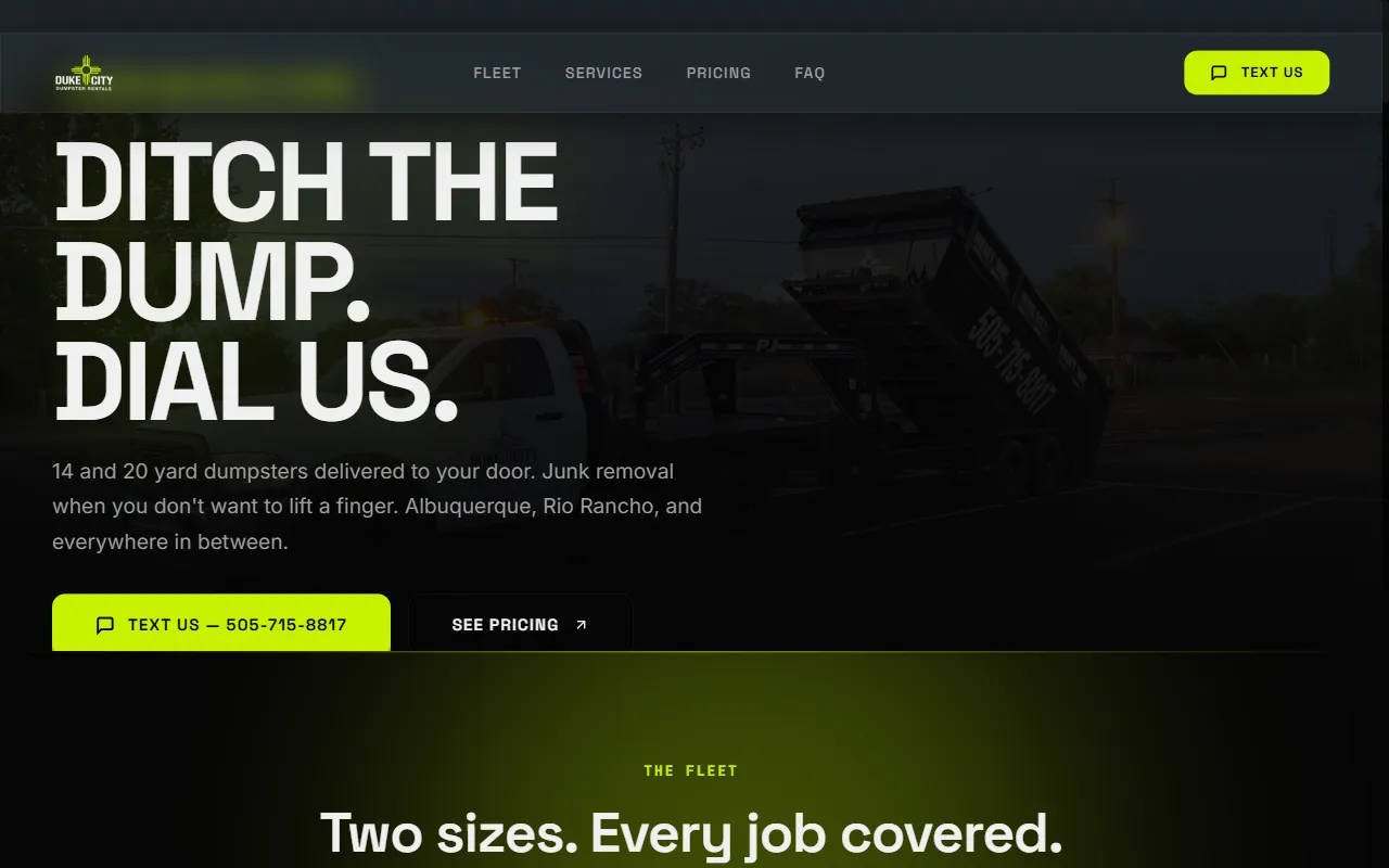 Duke City Dumpster Rentals website
