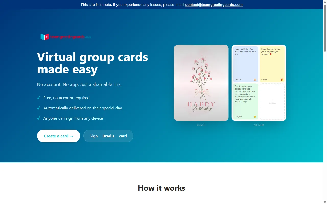 Team Greeting Cards website
