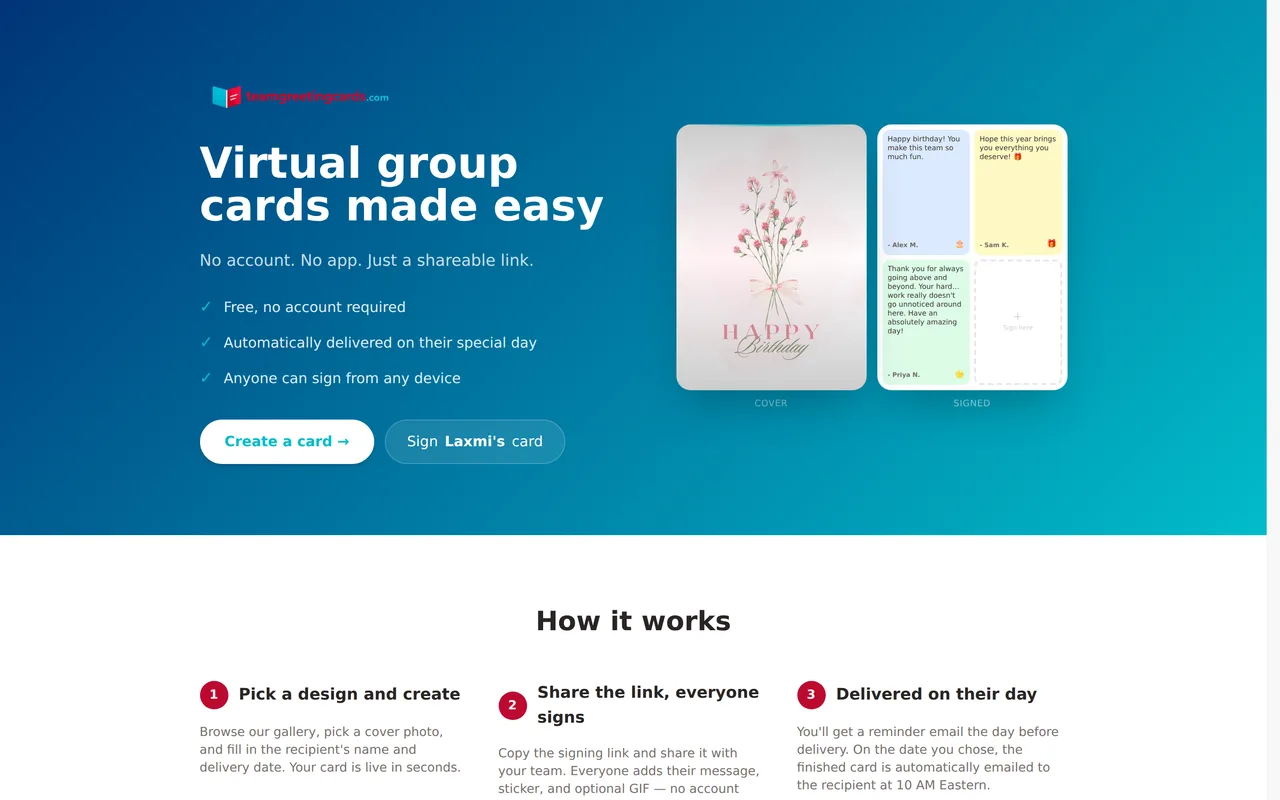 Team Greeting Cards website