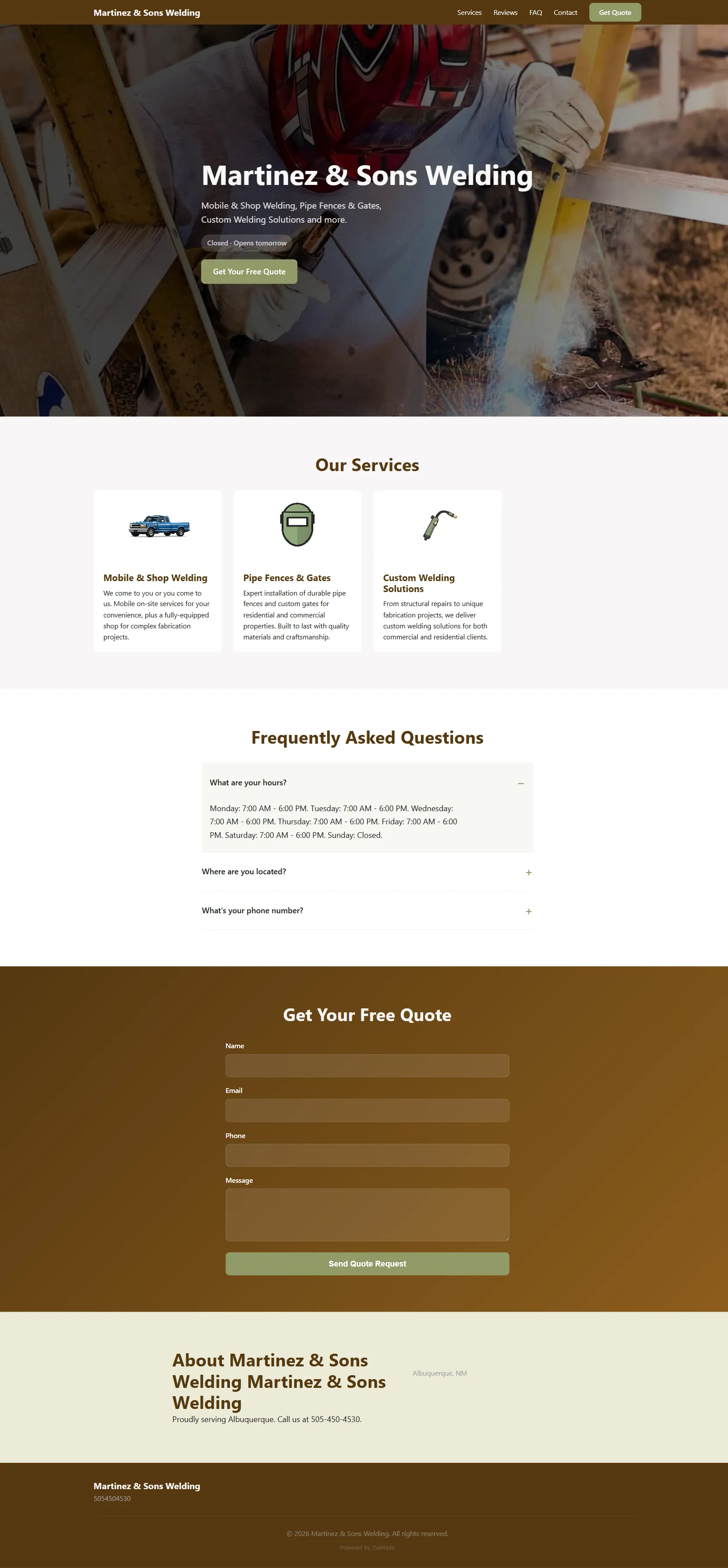 Martinez & Sons Welding website screenshot